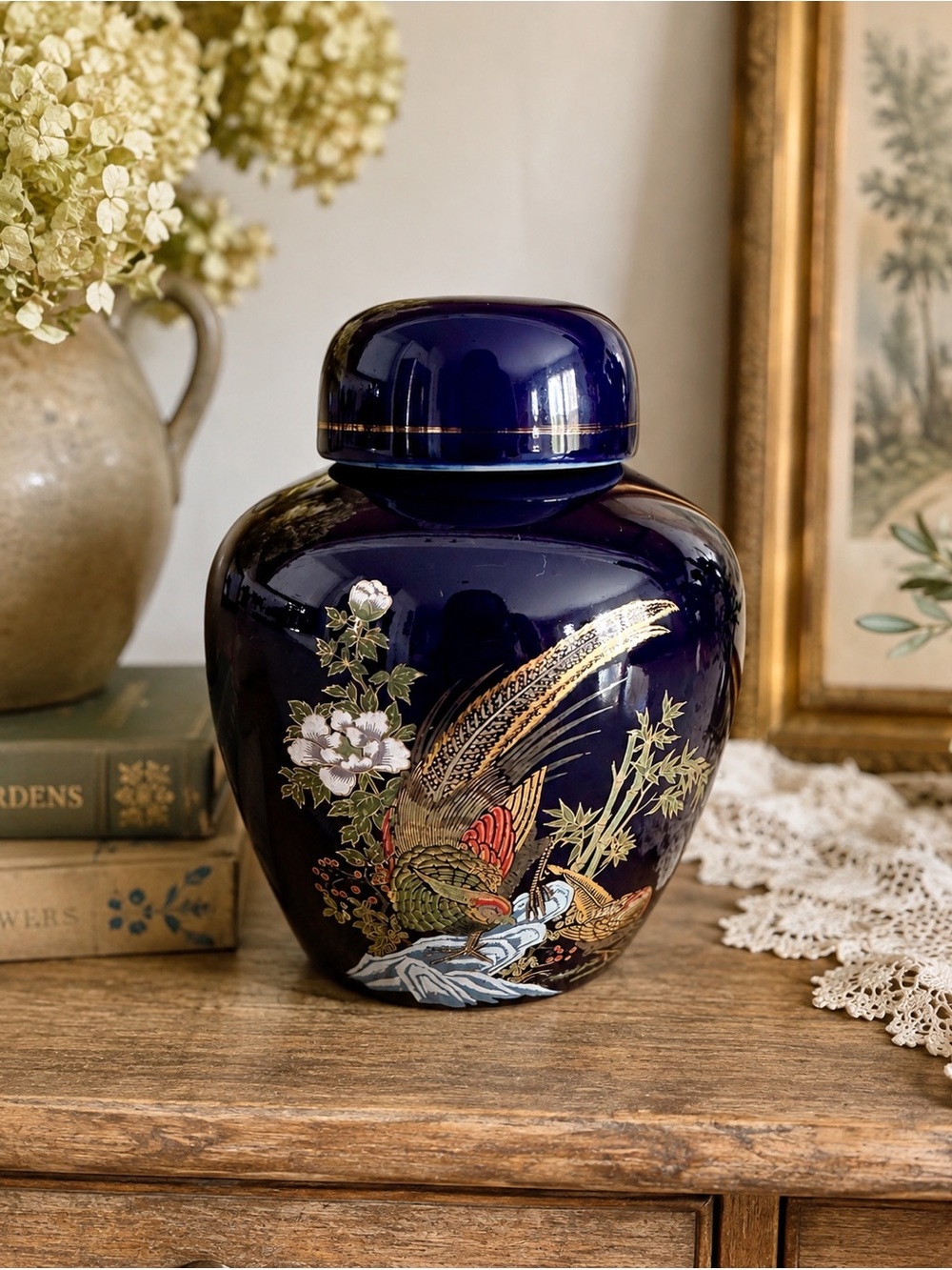 Vintage Cobalt Blue Ginger Jar with Lid
- Home Art